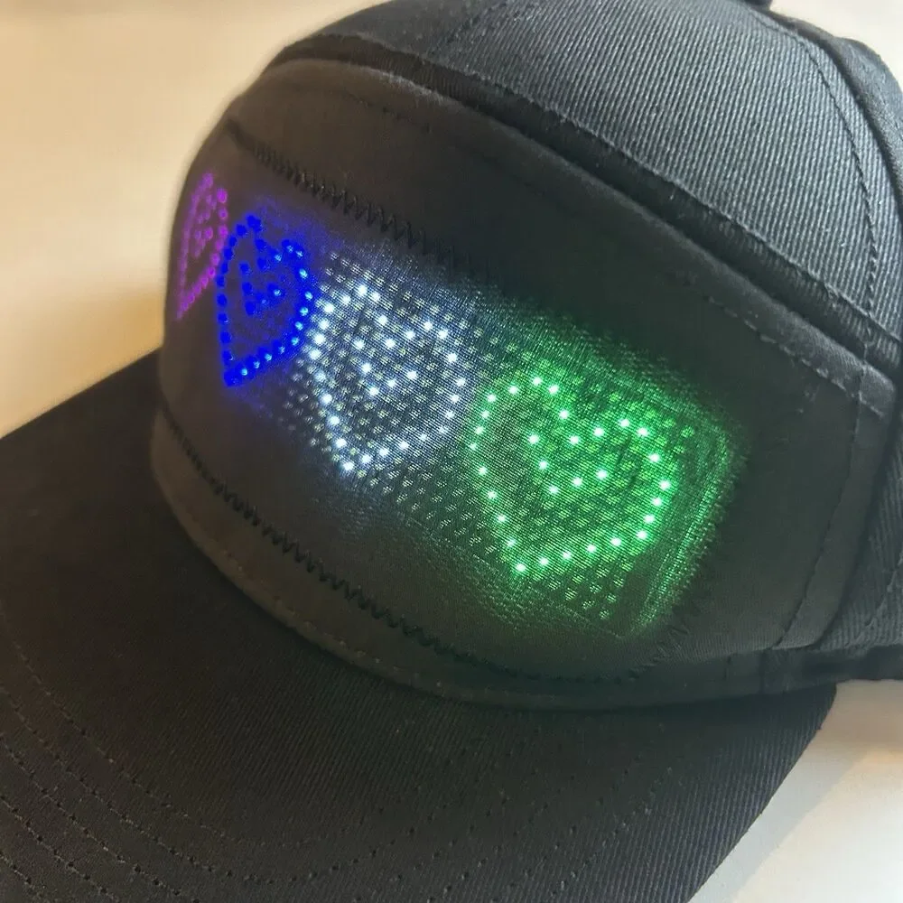 Black LED Cap Programmable APP Control Editable Colorful LED Hat *New & Works